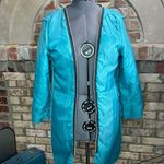 trench coat zip out insulated liner teal aqua blue Size 10 Photo 14