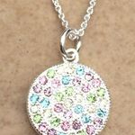 Silver Plated Round Pastel Crystal Pendant NEW Photo 0