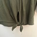 Nine Britton Top Waffle Knit Olive Green 3/4 Sleeve Tie Front Crewneck Neutral Photo 2
