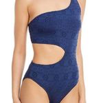 AQUA Swim Navy Blue Eyelet One-Shoulder One-Piece Swimsuit Photo 0