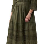 Gap Olive Green Lace Trimmed Button Front Midi Dress Boho Muslin Size XXL Photo 0