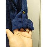 Anne Klein Size Large Dark Blue Lucile Cotton Gauze Long Sleeve Button-Up Shirt Photo 2