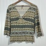 Susan Lawrence XL Top Boho Print Sweetheart Neck 3/4 Sleeve Made in USA Vintage Photo 0