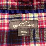 Eddie Bauer  Women’s flannel long sleeve button up shirt blue purple pink Size M Photo 3