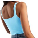 None Women's Sleeveless Strappy Tank Square Neck Double Layer Crop Top Photo 1