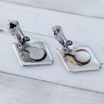 Vintage Clip On Earrings Statement Black & Cream Diamond Shape Photo 3