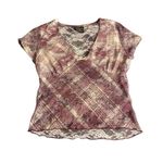 None Sweet Lilac Mesh Lace Floral Top Y2K Romantic Grunge L Photo 3