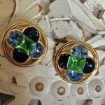 Christian Dior 1980s Blue & Green Crystal Gold-Tone Clip-On Earrings Photo 6