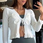 Find Me Now Butterfly Ribbed Open Tie Cardigan White Size M Photo 2