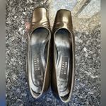 Stuart Weitzman Metallic Gold Bronze Dressy Heels Pumps Shoes Square Toe Size 8 Photo 6