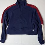 Fabletics  Navy Red Colorblock Quarter Zip Cropped Sweatshirt Women Medium Photo 0