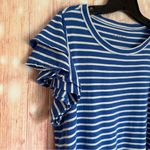 Loft  Blue Tiered Ruffle Sleeve White Striped Crew Neck T Shirt Photo 6