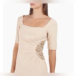 JS Collection Ashley Draped Column Gown Champagne Beaded Formal Dress Sz 12 NWT Gold Photo 3