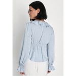 NWT LULUS Charming Style Light Blue Floral Satin Ruffle Long Sleeve Top Size L Size L Photo 1