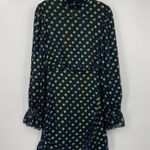 Saloni Rina Mini Dress Ruched Silk Iridescent Green Black Polka Dot NEW Womens 4 Photo 0