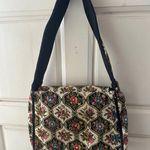 Vintage Floral Needlepoint Embroidered Suede Leather Lining Messenger Bag Black Photo 4