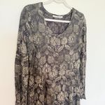 Peruvian Connection  Brown Floral Button Front Long Sleeve Pima Modal Dress Sz M Photo 11