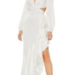 Mac Duggal White Asymmetrical Ruffled Gown  Cut-Out 4 Photo 0