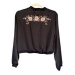ZARA Women's Embroidered Floral Cropped Bomber Jacket Black Size Large Photo 1