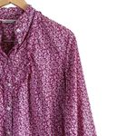 L.L.Bean Ruffle Trim Floral Button Down Shirt in Pink White 100% Cotton, Medium Pink Photo 3