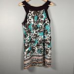 Robbie Bee Brown Teal Floral Print Beaded Neckline Cotton Dress Size 8 Beach Photo 4