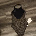 Milly  Black and Gold Jackie Textured Waves Halter One Piece Size P Photo 4