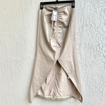 Showpo NWT . Laurenna Faux Leather Ruched Front Split Midi Skirt Stone Women US 2 Photo 3