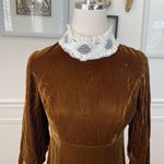 Vintage 70s Brown Velvet Maxi Dress Lace Collar Cuff XS Photo 2