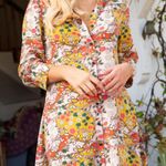 Natural Life  Shirt Dress Floral Retro Womens Size Large Orange Cream Photo 0