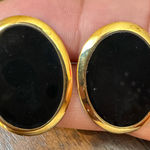 Vintage Napier‎ Asymmetrical Gold & Black Designer Earrings 1980s Clip On Photo 0