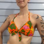 Vintage 60s Groovy Flower Power Barkcloth Bikini Swim Top Multiple Size M Photo 1