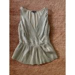 EXPRESS  Metallic Pleated Peplum Top Small S Silver Sleeveless Holiday Party Photo 1