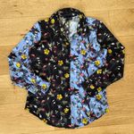 Topshop  - Color Block Floral Button Front Shirt in Blue & Navy Photo 0