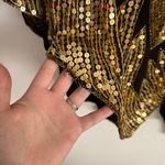 Vintage 70s Gold Black Silk Sequin Beaded Butterfly Boho Disco V Neck Drape Top Photo 10