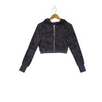 Buff Bunny Collection Cropped Zip Up Hoodie Charcoal Leaf Print Athleisure M Gray Size M Photo 3