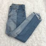 American Eagle ‎ Vintage High Rise Two Tone Fringe Button Fly Jeans 4 Photo 1