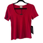 Tuckernuck Red Ribbed Scoop Neck Short Sleeve T Shirt Top Medium NWT Preppy Photo 0