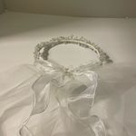 Edge Crystal Pearl Crown w White Rolled  Veil Similated Photo 1