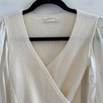 Anthropologie Ivory Twofer Faux Wrap Sweater With Satin Balloon Sleeves Size XXS Photo 4