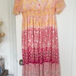 House of Harlow 1960 BOHO RUFFLED TIERED FLORAL PEACH METALLIC MAXI DRESS M NWT Photo 0