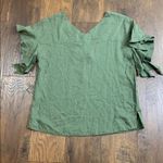 Love Riche  Flutter Sleeve Linen Blend Olive Green Top Photo 3