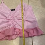 Sugar Lips Pink Striped Shimmer Ruched Ruffle Hem Top Small Photo 15