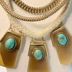 Chico's Statement Necklace With Braided Rope Gold Chains & Faux Turquoise Accents Photo 0