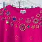 Vintage bright pink cotton/ramie sweater with beads and rhinestones Photo 8