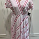 Sandra Darren  Striped Tea Length Dress MIDI Pink & White Dainty Baby Shower Photo 0
