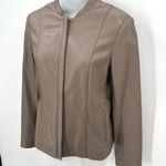 Calvin Klein Leather Jacket XS Women’s Fitted Sleek Taupe Tan Neutral Zip-flaws Photo 9