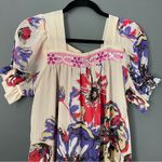 Handmade Muumuu Dress Cream Floral Puffed Sleeve Midi Embellished Sheer Sequins Purple Size XS Photo 4