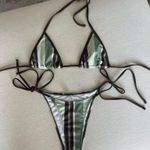 Green and brown stripe bikini Photo 0
