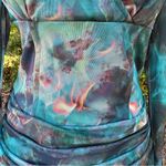 Pretty Little Thing Abstract Flame Print Mesh Corset Ruched Bodycon Dress Size 6 Photo 2