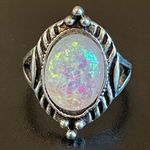 Oval simulated opal silver plated ring size 5.25 Photo 0
